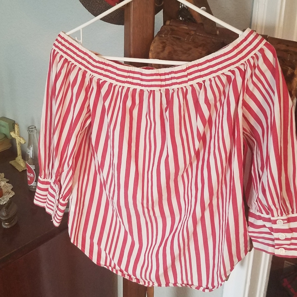 COPY - 1950s INSPIRED CANDY STRIPED BALLET NECK BLOUSE